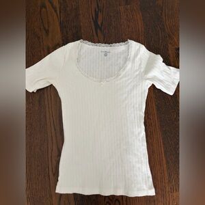 Brandy Melville Cream Lace-Trimmed Knit Top